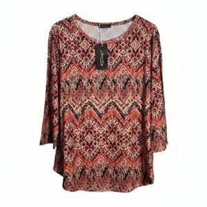 NWT | OFEEFAN Geometric Boho Print Top | Rust & Navy | XL